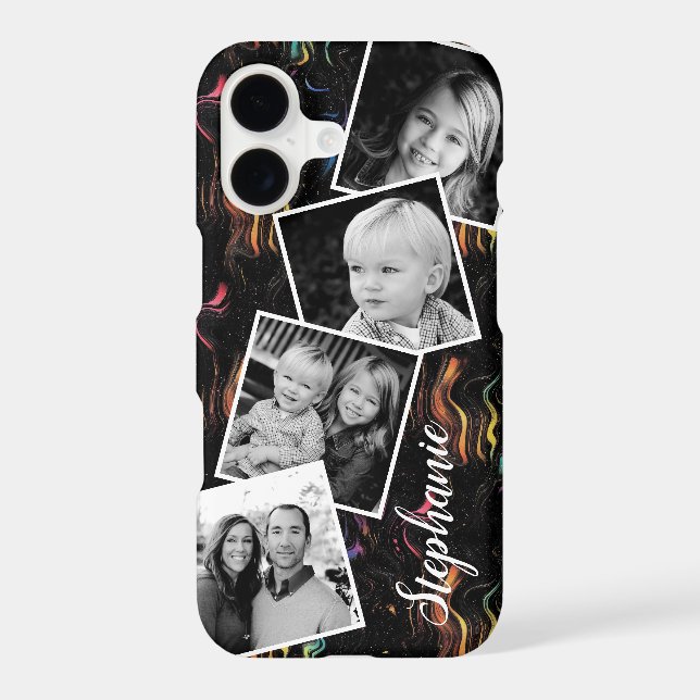 Black Rainbow Swirls Photo Collage Personalized (Back)