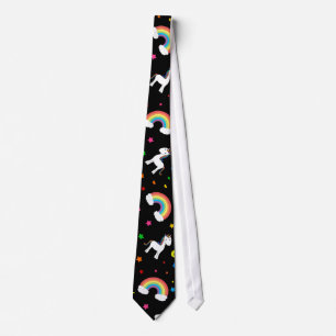 Black rainbow unicorn hearts stars pattern tie