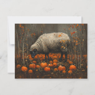 Black Ram Autumn Pumpkin Patch Decoupage Postcard