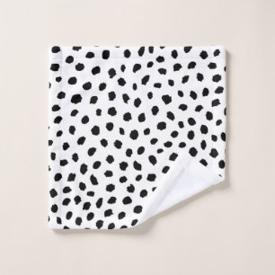 Black Random Polkadots on White Wash Cloth