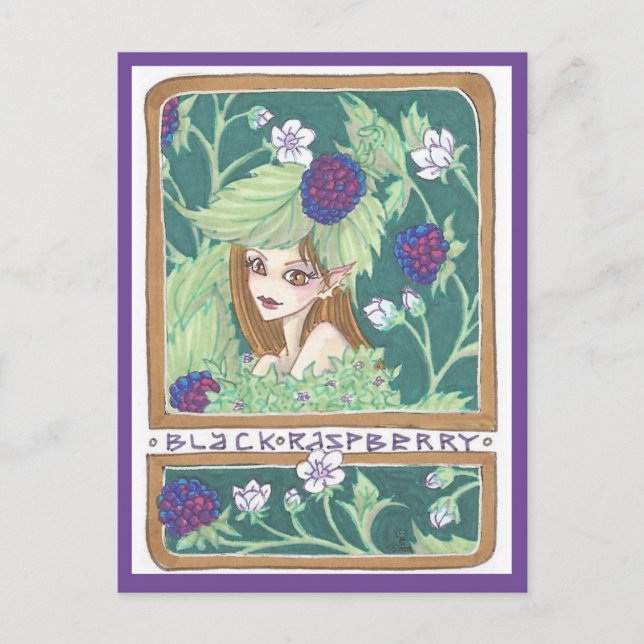 Black Raspberry Fairy Fantasy Art Nouveau Print Postcard (Front)