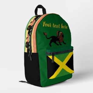 Black Rasta Lion Jamaican Flag Design Printed Backpack