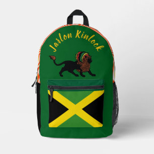 Black Rasta Lion Jamaican Flag Design Printed Backpack