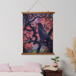 Black Raven and Gnarly Japanese Maple Hanging Tapestry