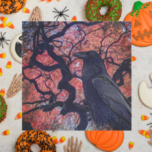 Black Raven and Gnarly Japanese Maple Tree Napkin