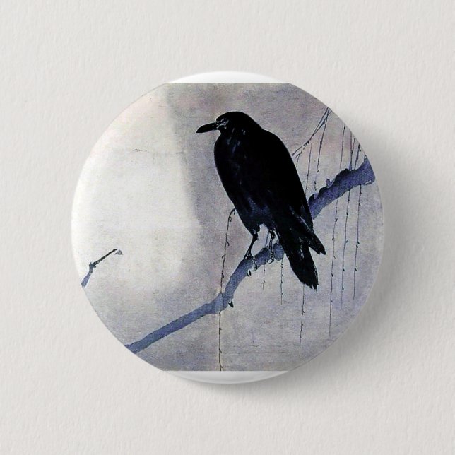 Black Raven Bird 2 Inch Round Button (Front)