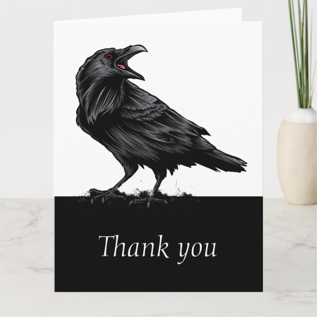 Black Raven Bird Thank You Thanks  Card (Front)
