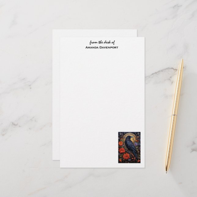 Black Raven Dark Gothic Stationery (Front/Back In Situ)