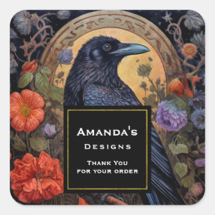 Black Raven Dark Gothic Thank You Business Square Sticker