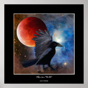 BLACK RAVEN & ECLIPSING MOON Fantasy Art Poster