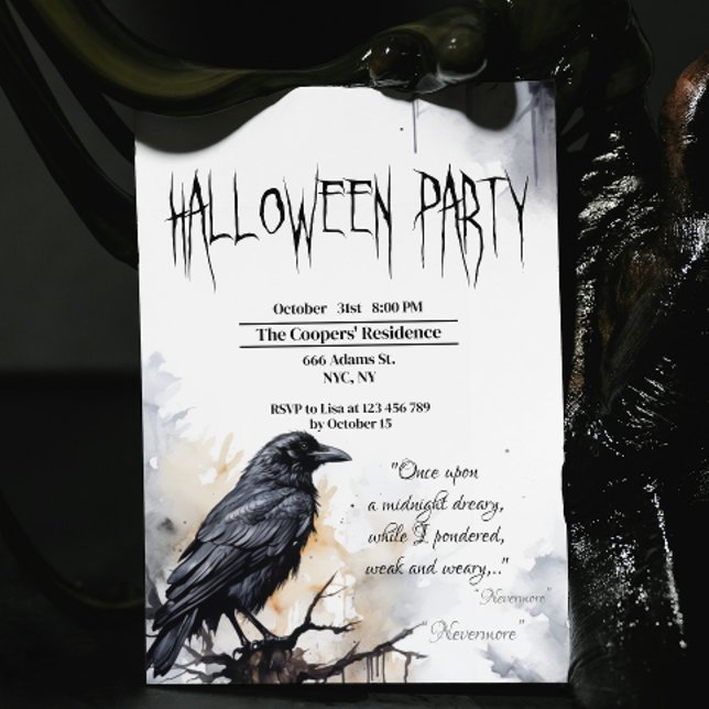 Black Raven Halloween Party Invitation (Creator Uploaded)