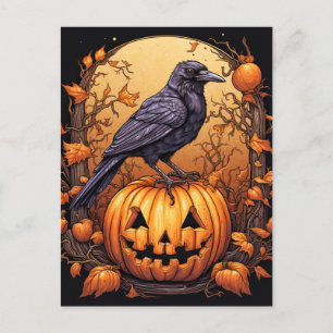 Black Raven Happy Halloween Postcard