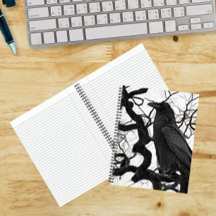 Black Raven in Tree Black and White Photo Notebook