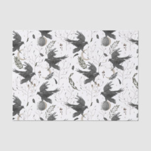 Black Raven, Moon and Wild Plants Witchcraft  Tissue Paper