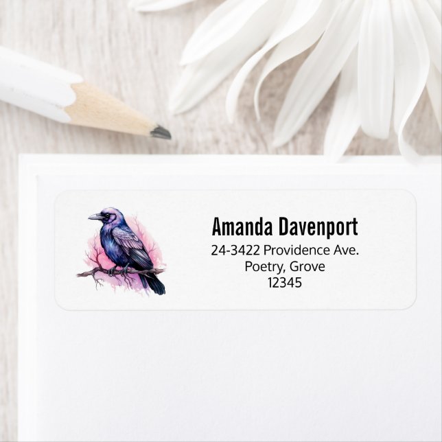 Black Raven on a Branch Illustration Address (Insitu)