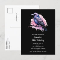Black Raven on a Branch Illustration Birthday