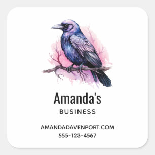 Black Raven on a Branch Illustration Business Square Sticker