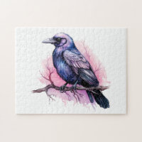 Black Raven on a Branch Illustration