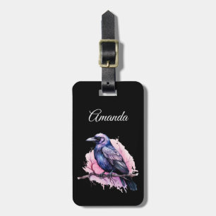 Black Raven on a Branch Illustration Luggage Tag