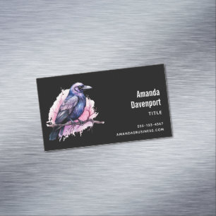 Black Raven on a Branch Illustration Magnetic Business Card