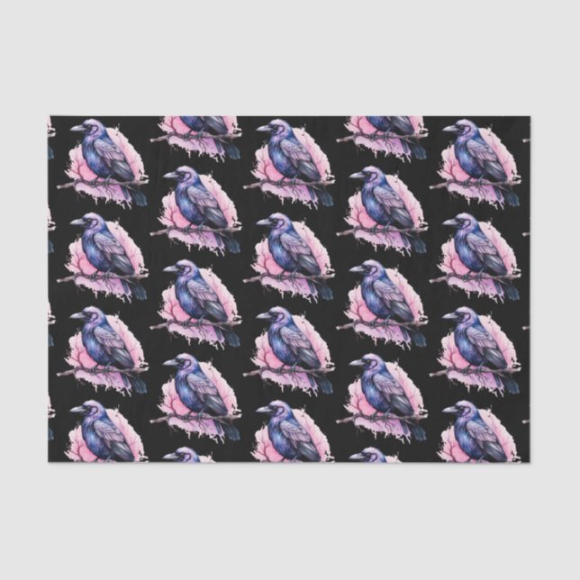 Black Raven on a Branch Illustration Pattern Tissue Paper (Front)