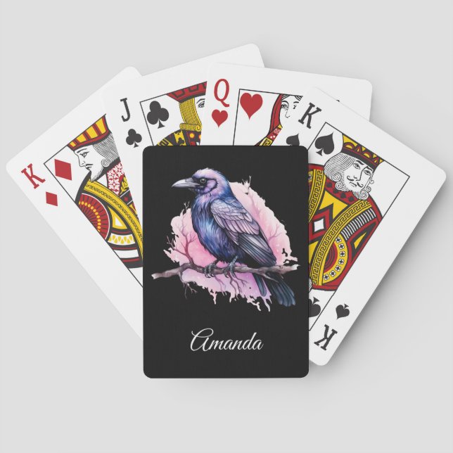 Black Raven on a Branch Illustration Playing Cards (Back)