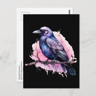 Black Raven on a Branch Illustration Postcard
