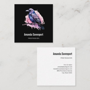 Black Raven on a Branch Illustration Square Business Card
