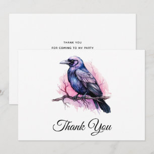 Black Raven on a Branch Illustration Thank You Card