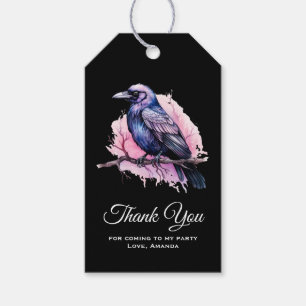 Black Raven on a Branch Illustration Thank You Gift Tags