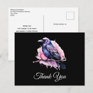 Black Raven on a Branch Illustration Thank You Postcard