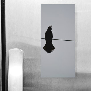 Black Raven on a Wire Grey Magnetic Notepad