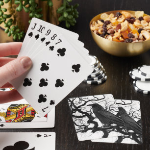 Black Raven on Gnarly Branches Black and White Playing Cards