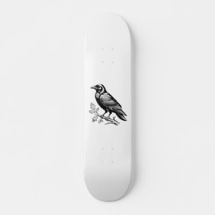 Black Raven on White Skate Deck