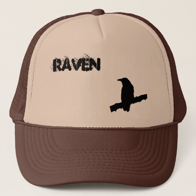 Black Raven or Crow on a branch  Trucker Hat (Front)