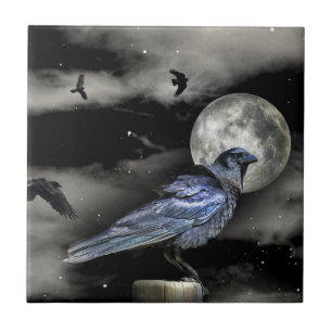 Black Raven or Crows in the Night Art Tile