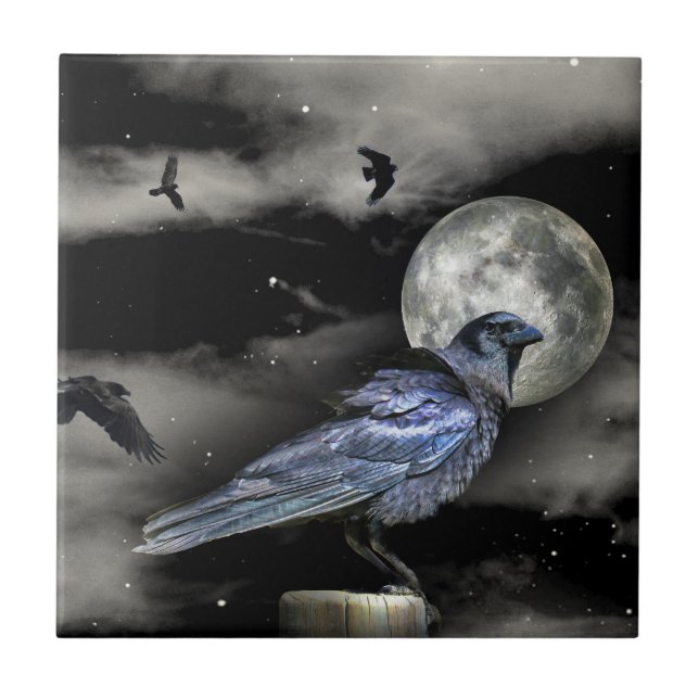 Black Raven or Crows in the Night Art Tile (Front)