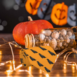 Black Raven Pattern on Orange Halloween Tie