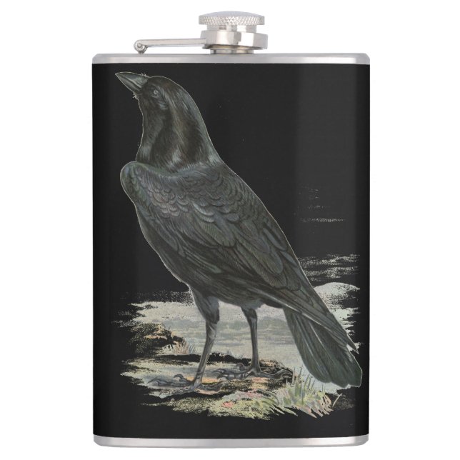 Black Raven Personalize Name Flask (Front)
