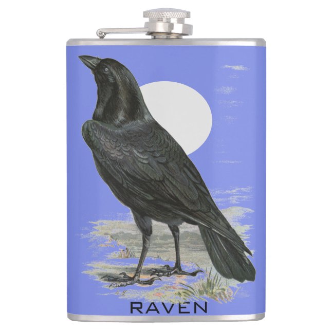 Black Raven Personalize Name Flask (Front)