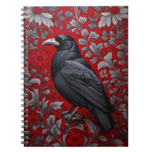 Black Raven Red Floral William Morris Inspired Notebook