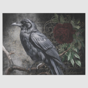 Black Raven Rose Whimsical Tissue Paper