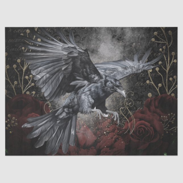 Black Raven Rose Whimsical Tissue Paper (Front)