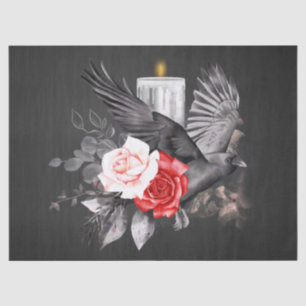 Black Raven Rose Whimsical Watercolor Decoupage Tissue Paper