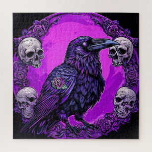 Black Raven Skulls Gift For Dark Art Lovers Jigsaw Puzzle