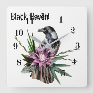 Black Raven Square Wall Clock