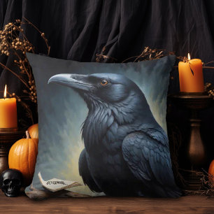 Black Raven Throw Pillow