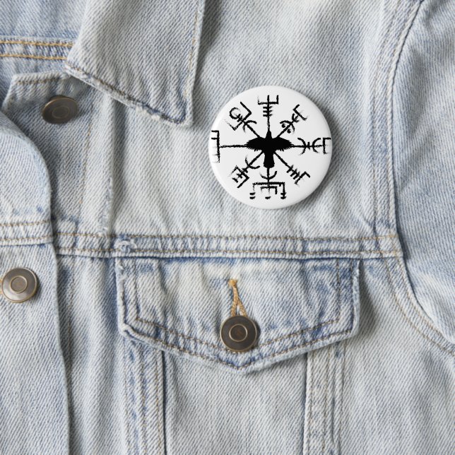 Black Raven Vegvisir Protection Sigil 2 Inch Round Button (In Situ)