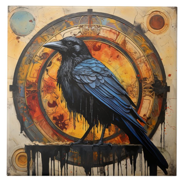 Black Raven, Vibrant Graffiti Art Tile (Front)