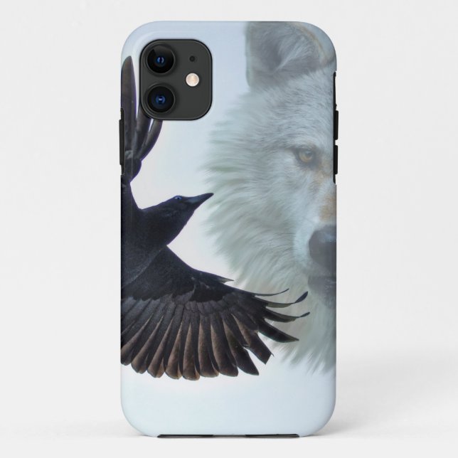 Black Raven & White Wolf Wildlife Fantasy Case-Mate iPhone Case (Back)